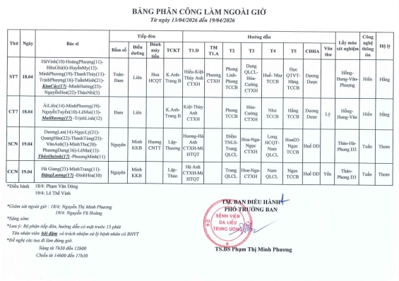 Lịch ngoài giờ từ 13/4 đến 26/4/2026