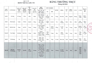 Lịch trực tháng 6/2026