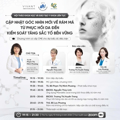 THÔNG BÁO: Đăng ký tham dự Hội thảo khoa học: 'Cập nhật góc nhìn mới về rám má từ phục hồi da đến kiểm soát tăng sắc tố bền vững'