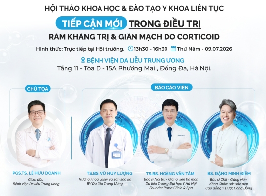 Thông báo đăng ký tham dự Hội thảo khoa học: 'Tiếp cận mới trong điều trị rám kháng trị và giãn mạch do Corticoid'